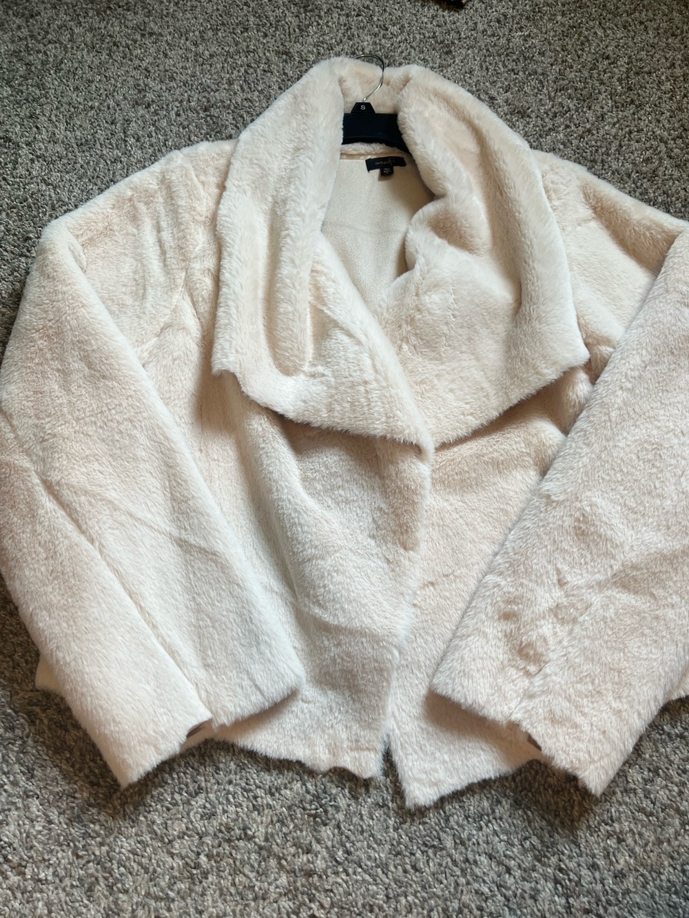 Cozy Faux Fur Cream Jacket with Shawl Collar